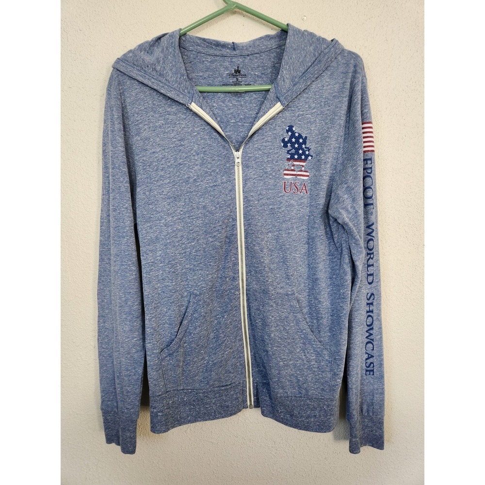 Disney Parks Full Zip Long Sleeve Epcot Jacket USA World Showcase Womens Small - Picture 1 of 5